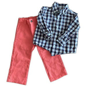 Janie & Jack Plaid Dress Shirt & Coral Pants Boys' 18-24 Months
